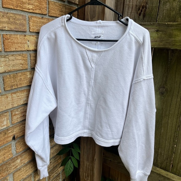 Aerie White Oversized Cropped Sweatshirt - Picture 1 of 3